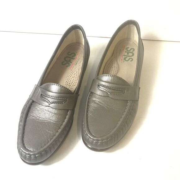 SAS Tripad Comfort Womens 8 S Metallic Pewter Leather Shoes Casual Flats Slip On - Picture 2 of 11